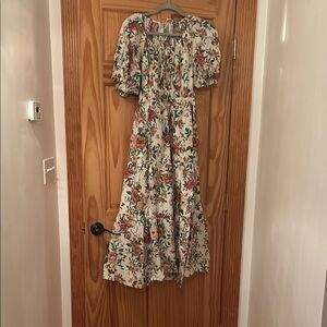Anthropologie Somerset Green and Pink Floral Maxi Dress